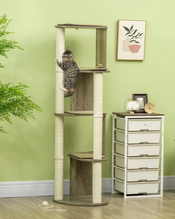 The Nook · Corner Cat Tree · 4 Platforms · Space-Saving · Natural Sisal · PurrPeak
