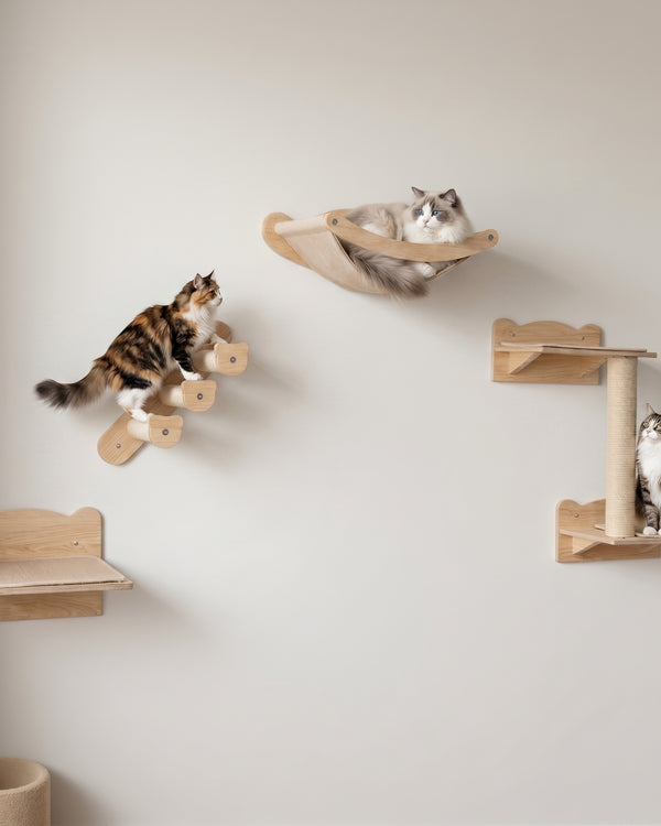 The Gallery · Wall-Mounted Cat Shelves · Set of 4 · Natural Wood · PurrPeak